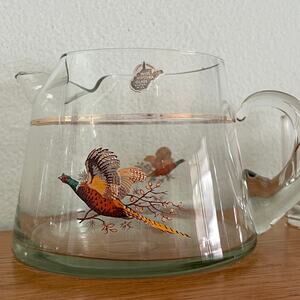 MCM West Virginia Glass Pheasants hand made juice pitcher and four juice glasses